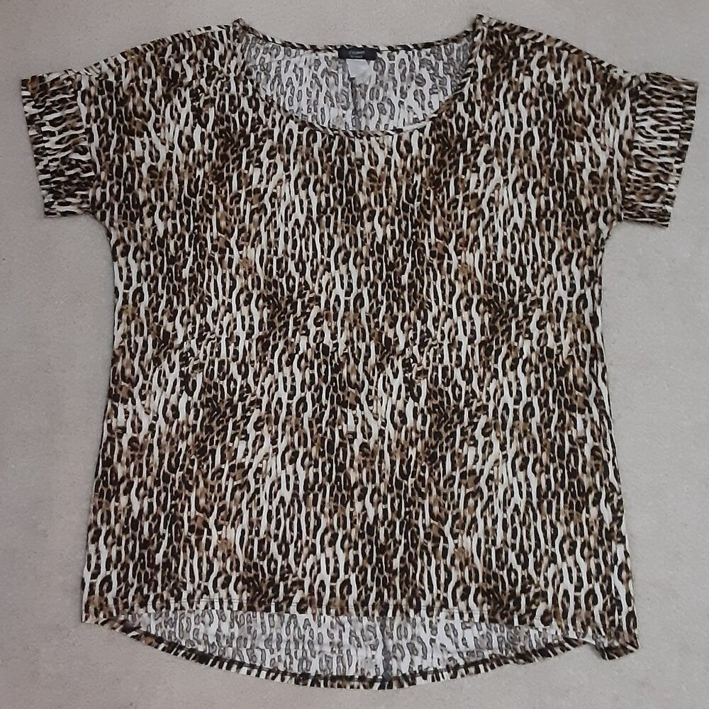 Cocomo Woman Blouse Size 1X Short Sleeve Leopard Print Excellent Condition!